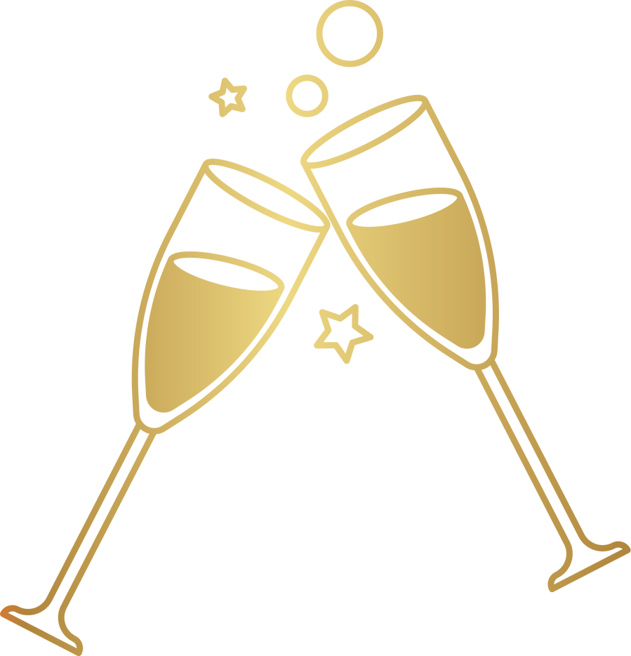 Gold Foil Monoline New Year Toasting Champagne Glasses